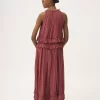 Sleeveless long dress in washed silk pongé Sleeveless long dress in washed silk pongé