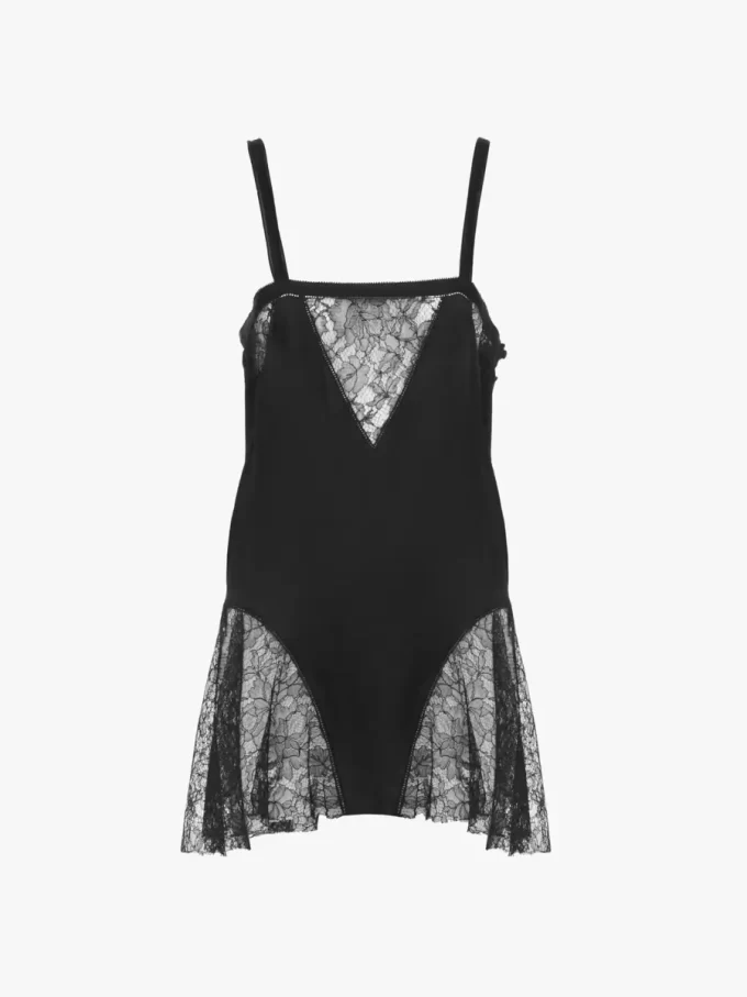 Sleeveless mini dress in silk charmeuse & lace