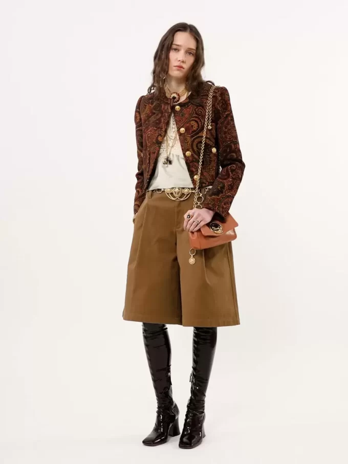 Boxy collarless jacket in tapestry jacquard