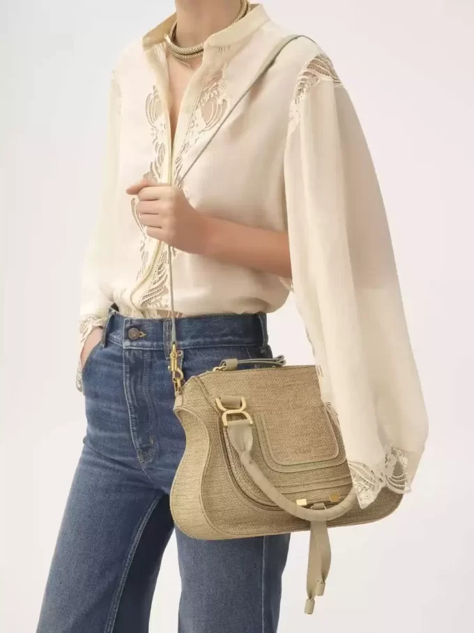 Small Marcie bag in raffia-effect fibers