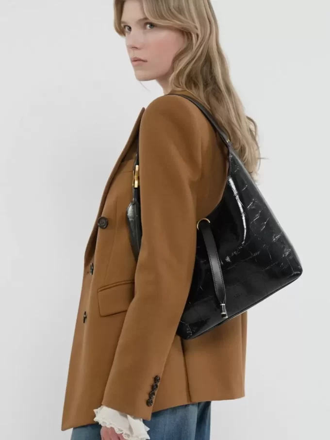 Small Marcie hobo bag in croco-effect leather