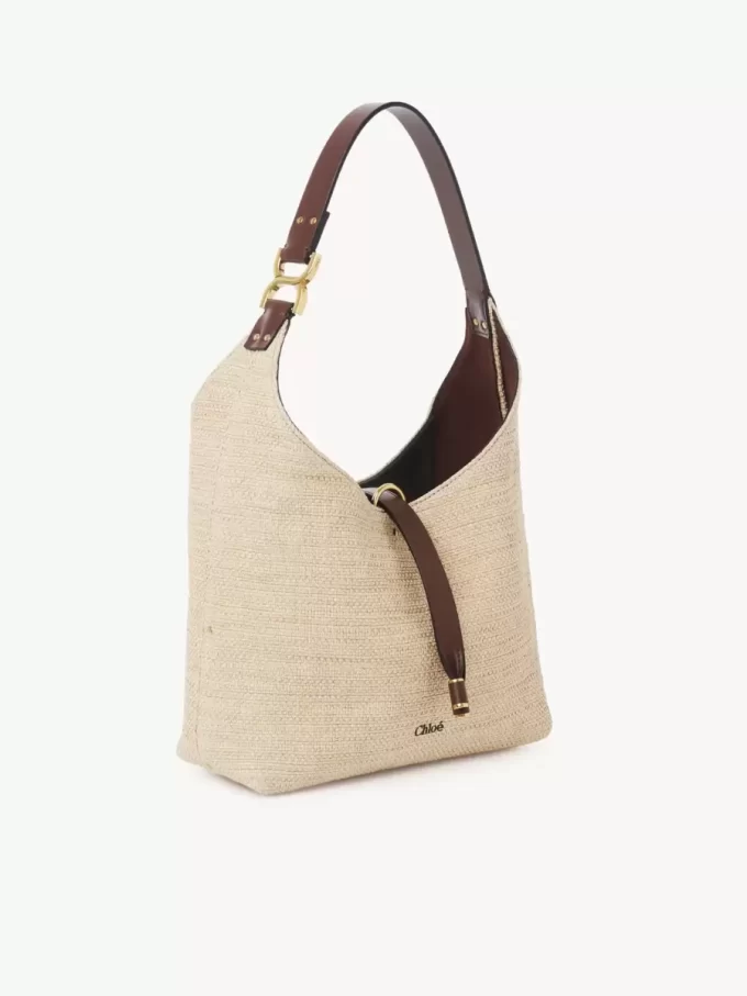 Small Marcie hobo bag in raffia-effect fibers