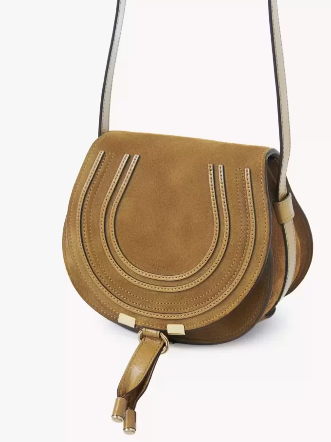 Small Marcie saddle bag in suede leather
