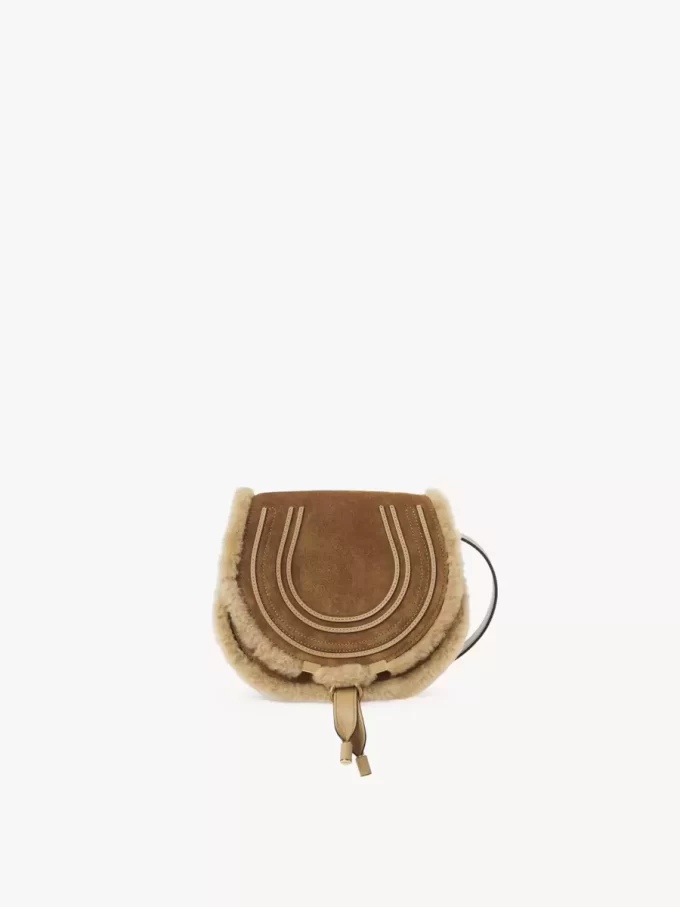 Small Marcie saddle bag in suede leather & shearling