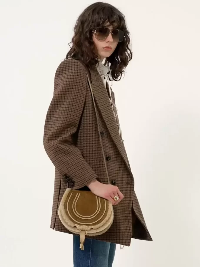 Small Marcie saddle bag in suede leather & shearling