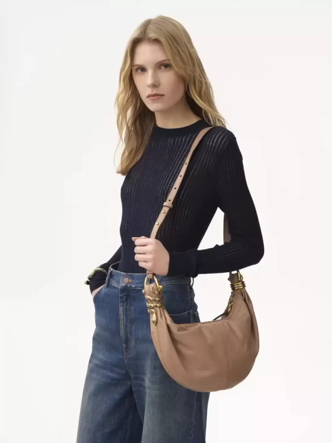 Small Snake Bracelet Hobo bag in grained leather