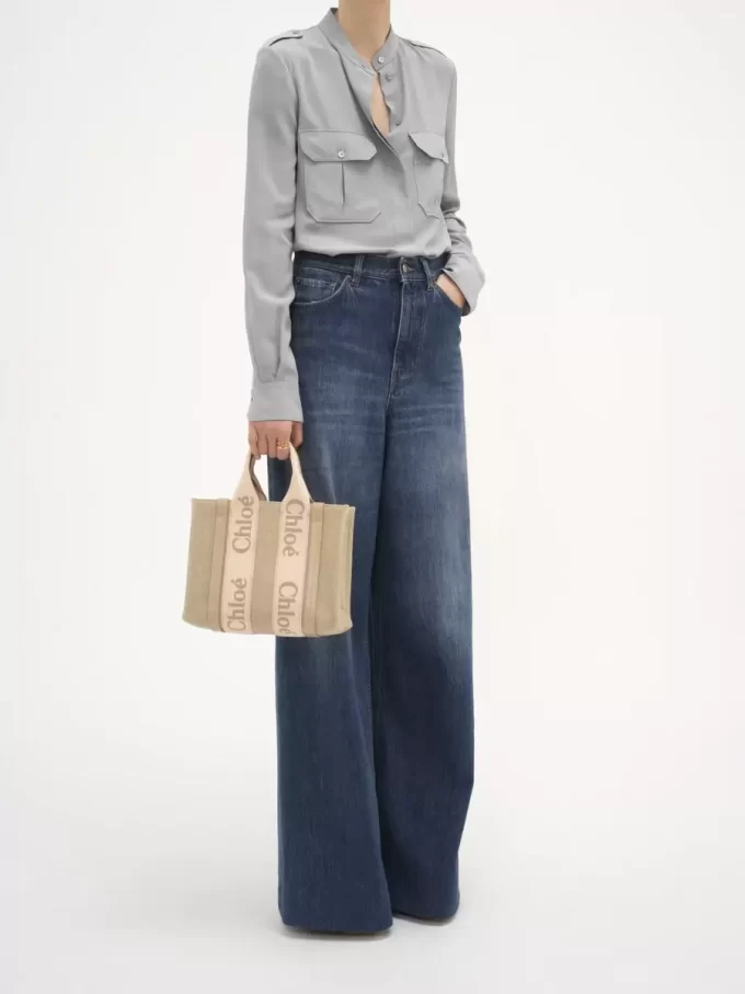 Small Woody tote bag in linen