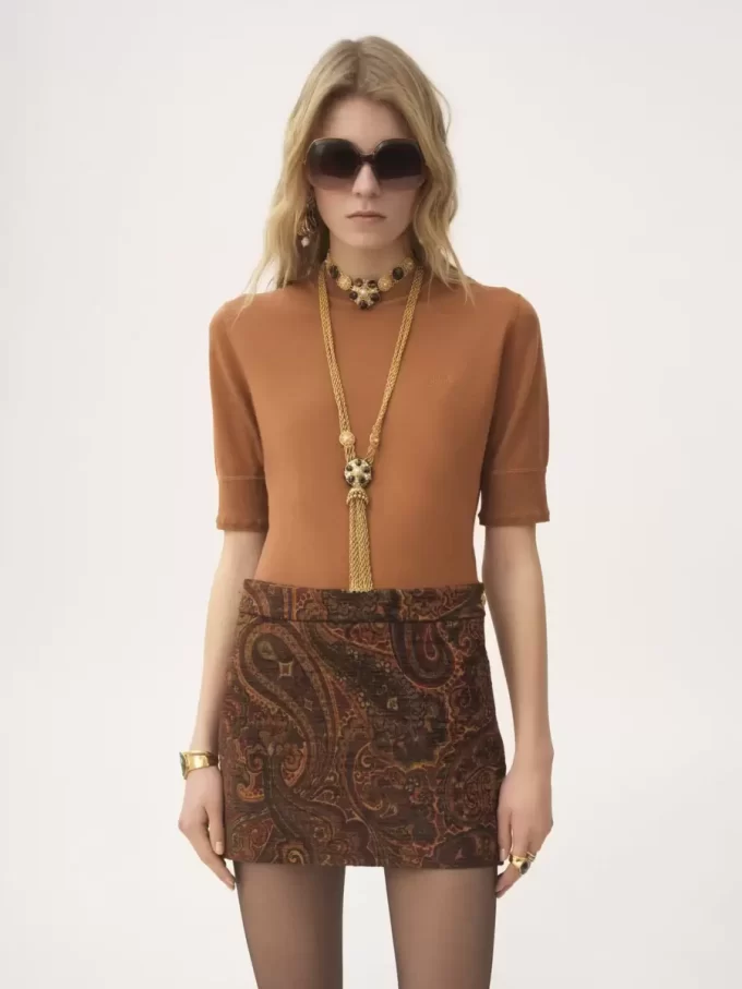 Straight mini skirt in tapestry jacquard