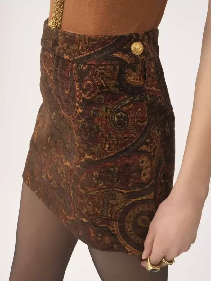 Straight mini skirt in tapestry jacquard