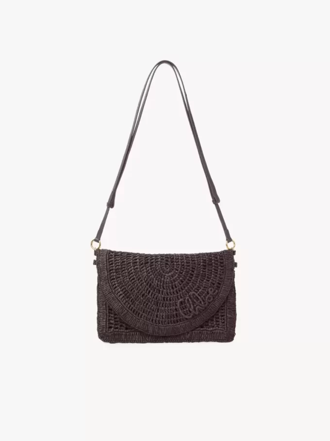 Summer Banana flat pouch with strap in raffia