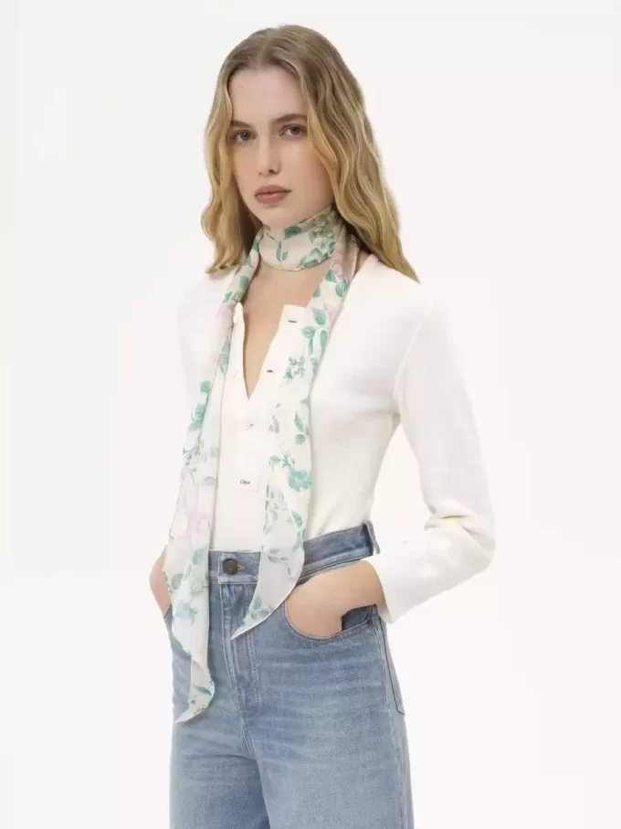 The Chloé Peonies bandeau scarf in silk charmeuse