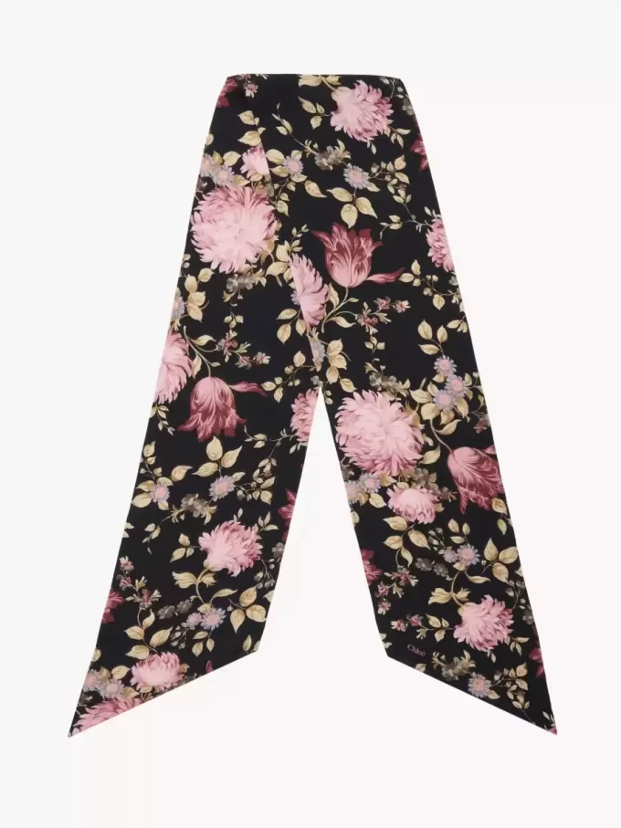 The Chloé Peonies wide bandeau scarf in silk charmeuse