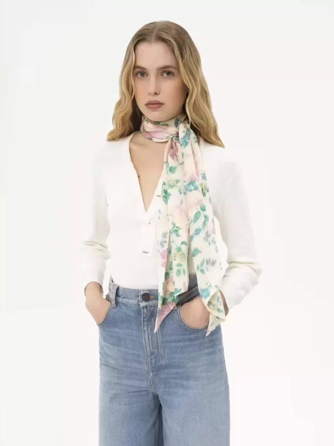 The Chloé Peonies wide bandeau scarf in silk charmeuse