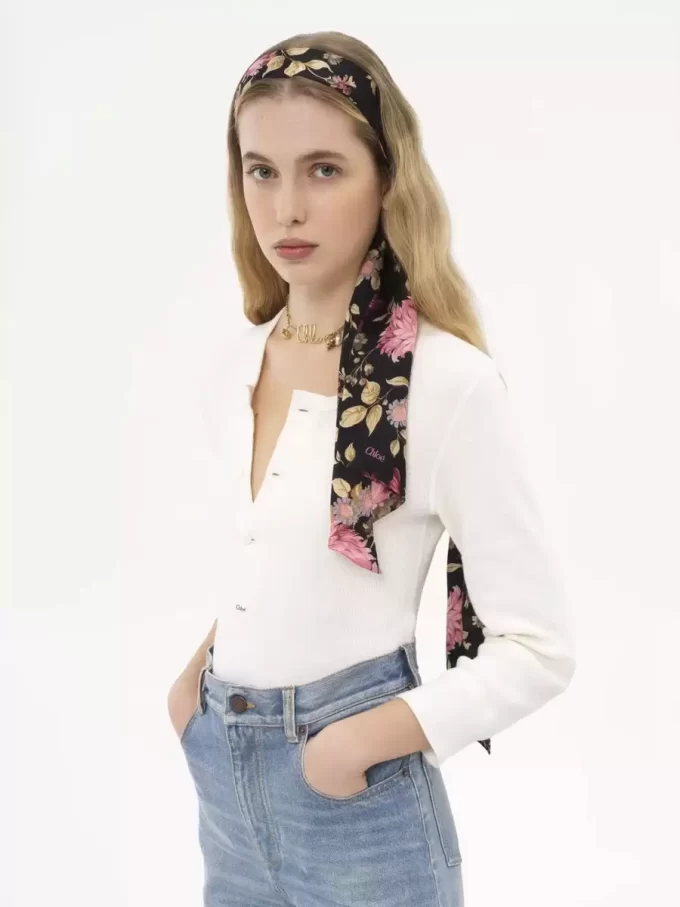 The Chloé Peonies wide bandeau scarf in silk charmeuse