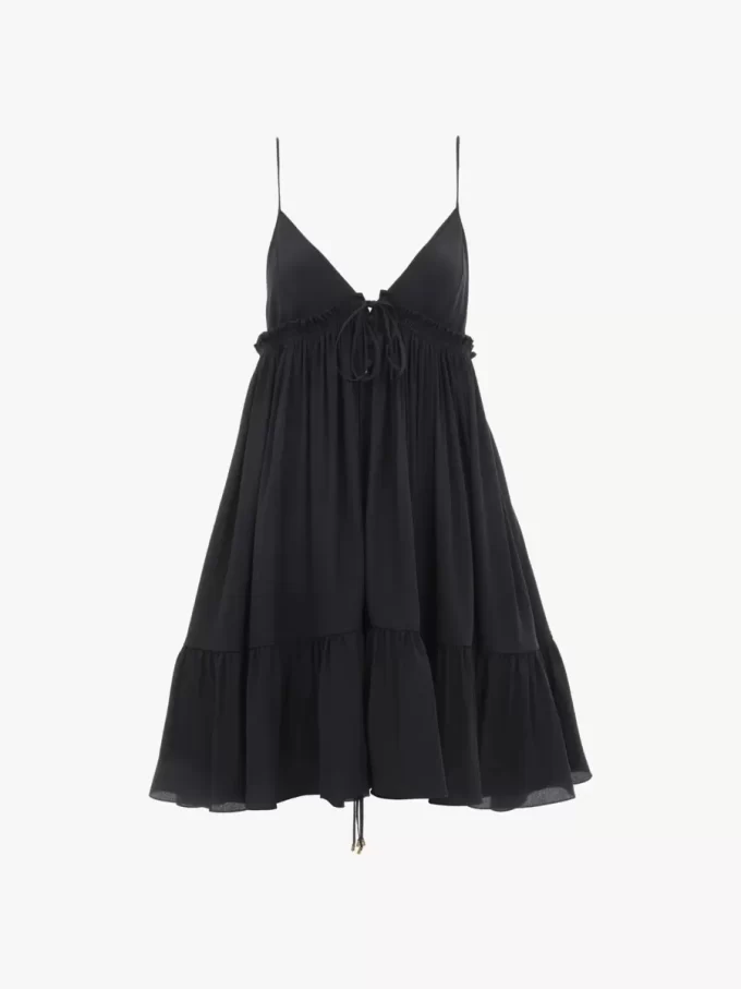 Thin-strap gathered mini dress in crêpe de chine