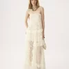 Thin-strap long dress in embroidered lace