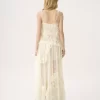Thin-strap long dress in embroidered lace
