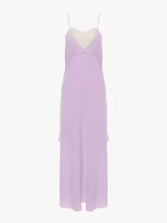 Thin-strap midi dress in crêpe de chine & lace