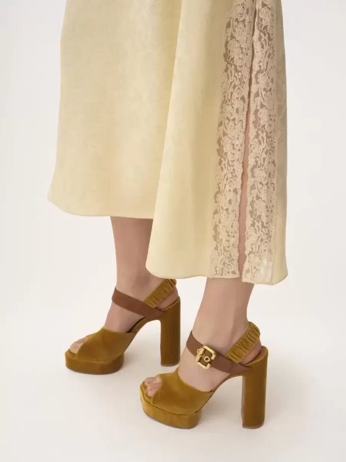 Thin-strap midi dress in silk jacquard & lace