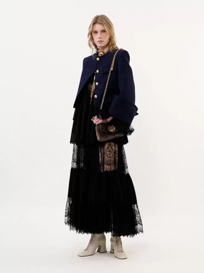 Boxy collarless jacket in wool check