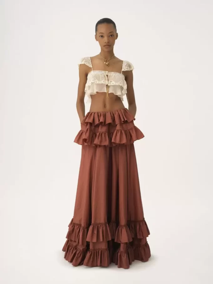 Tiered maxi skirt in washed silk taffeta