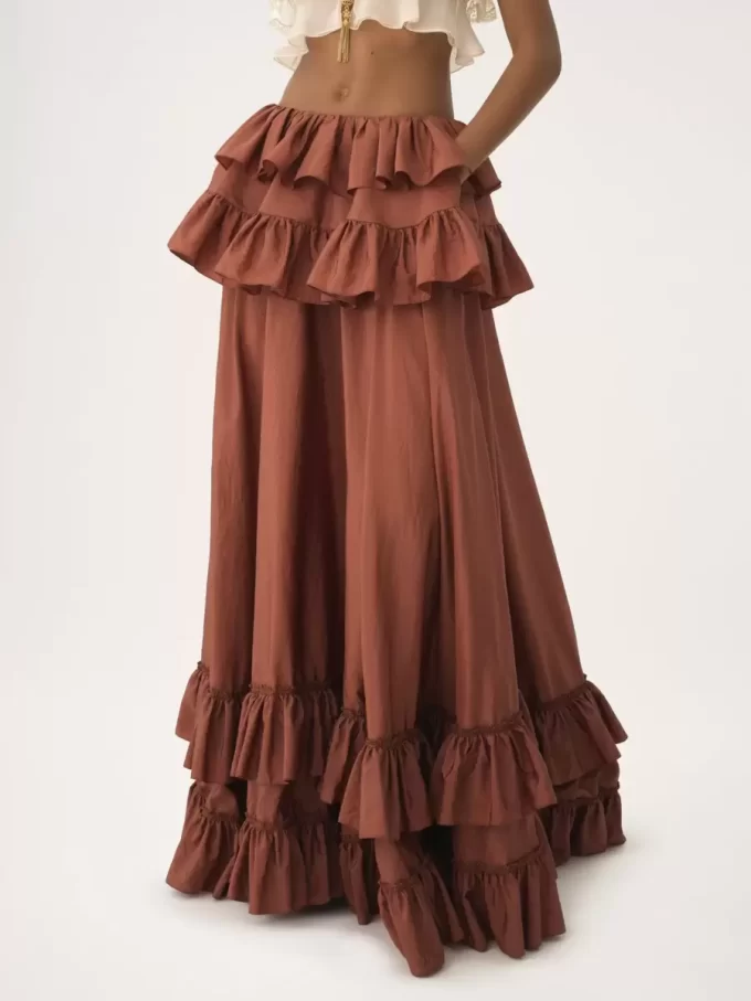 Tiered maxi skirt in washed silk taffeta