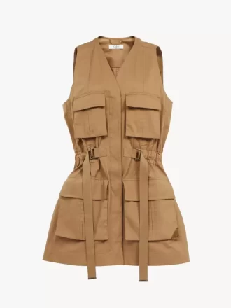 Utilitarian vest in light cotton gabardine