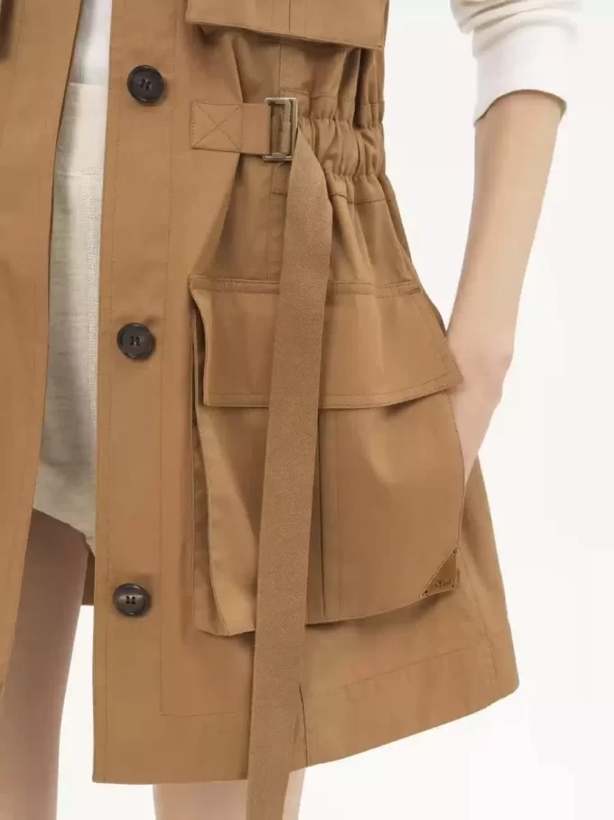 Utilitarian vest in light cotton gabardine