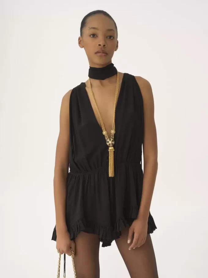 V-neck jumpsuit in silk georgette