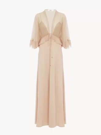 V-neck long dress in crêpe satin