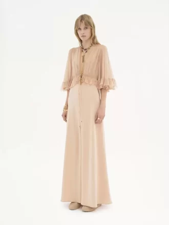 V-neck long dress in crêpe satin