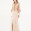 V-neck long dress in crêpe satin