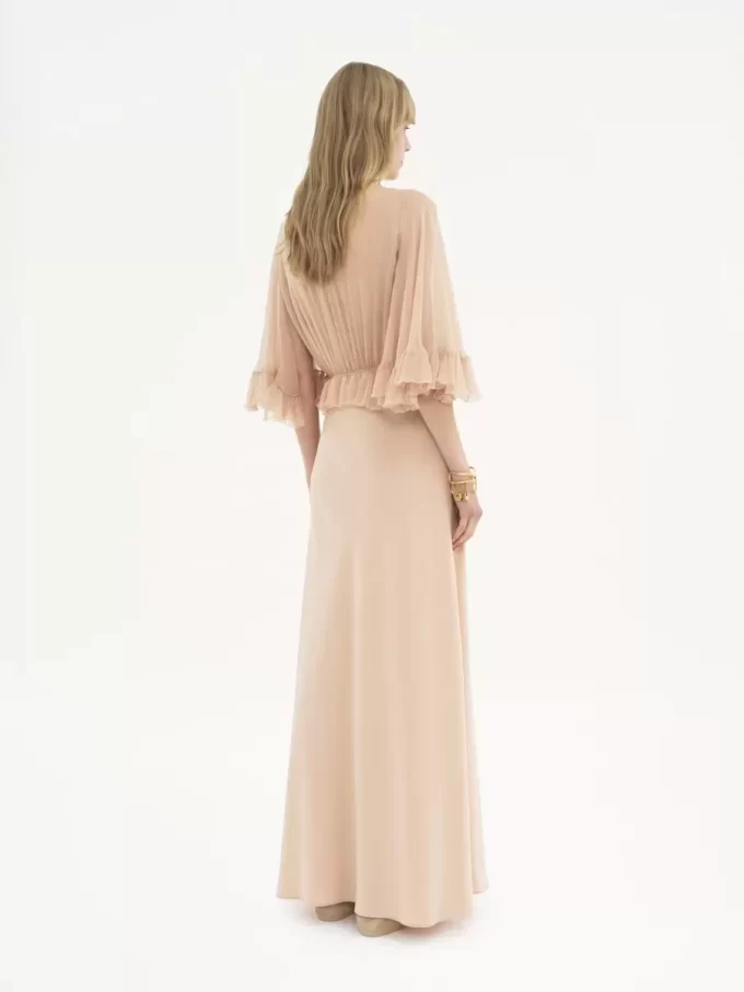V-neck long dress in crêpe satin