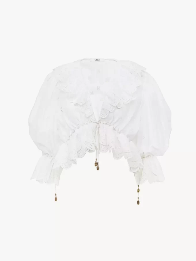 V-neck ruffle top in cotton voile