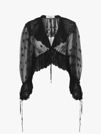 V-neck ruffle top in embroidered lace