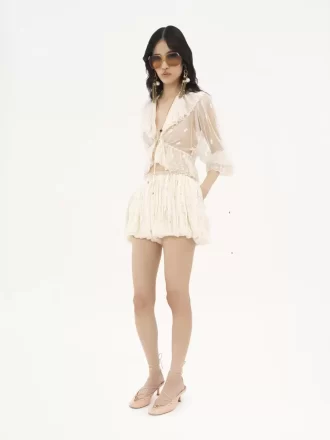 Mini bloomer shorts in floral-lace silk mousseline