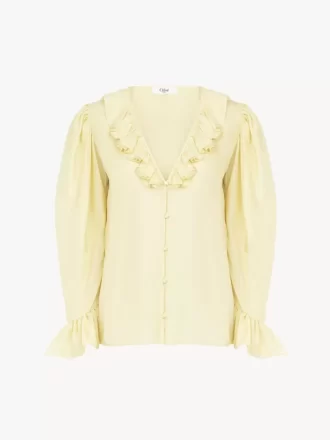 V-neck ruffle top in silk habotai