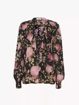 V-neck ruffled blouse in silk charmeuse