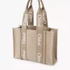 Woody tote bag in linen & leather