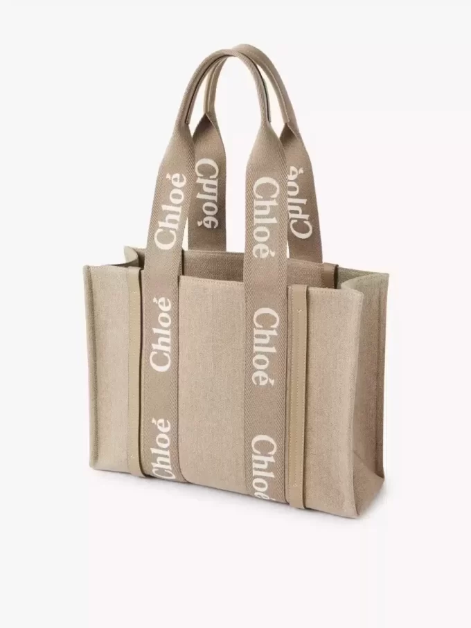 Woody tote bag in linen & leather