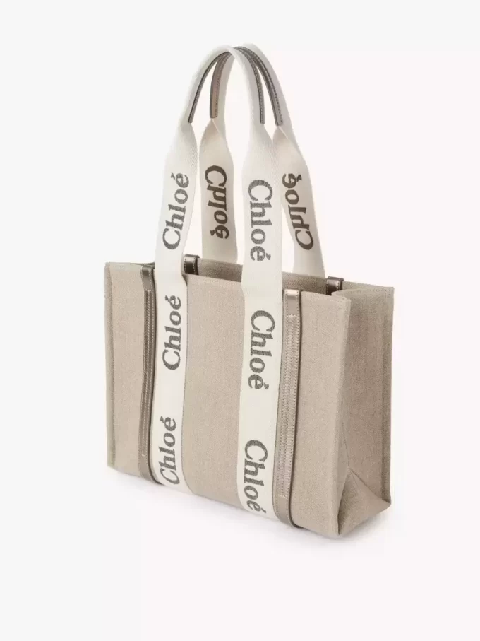 Woody tote bag in linen & leather