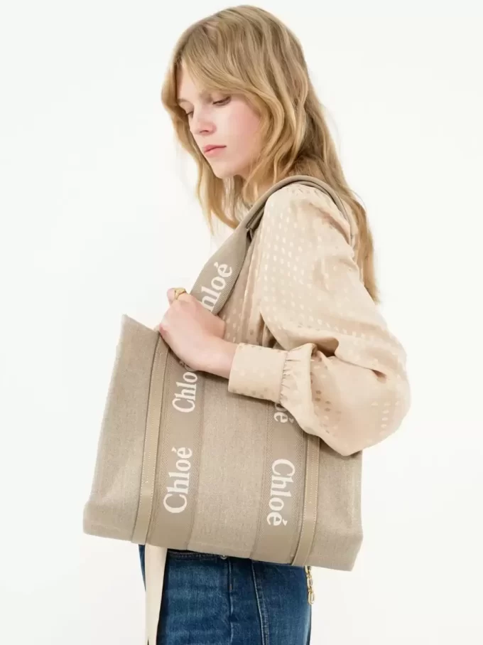 Woody tote bag in linen & leather