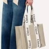 Woody tote bag in linen & leather
