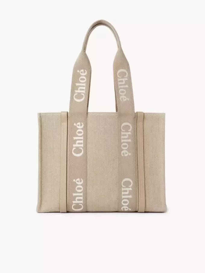 Woody tote bag in linen & leather