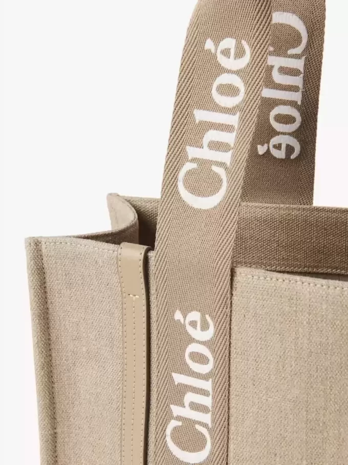 Woody tote bag in linen & leather