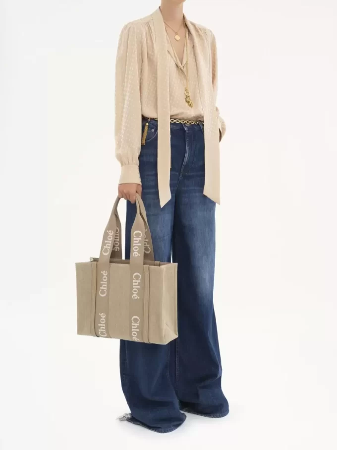 Woody tote bag in linen & leather
