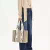 Woody tote bag in linen & leather